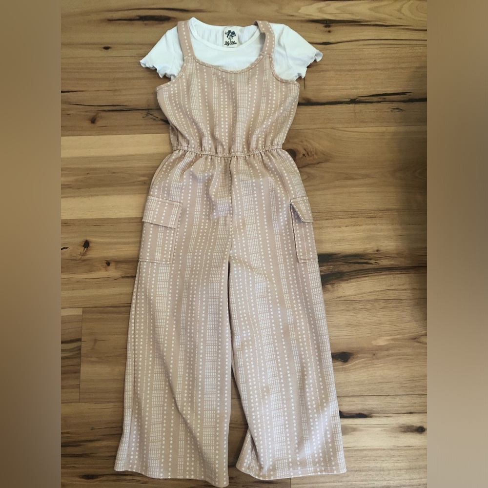Beige Printed Wide-Leg Jumpsuit